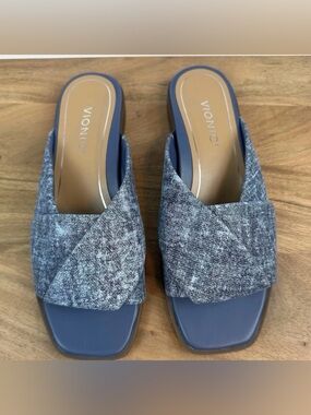 Vionic Blue Slide Mules Cross-Band